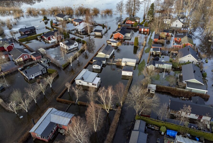 Översvämmat stugområde i Eslövs kommun i slutet av januari.