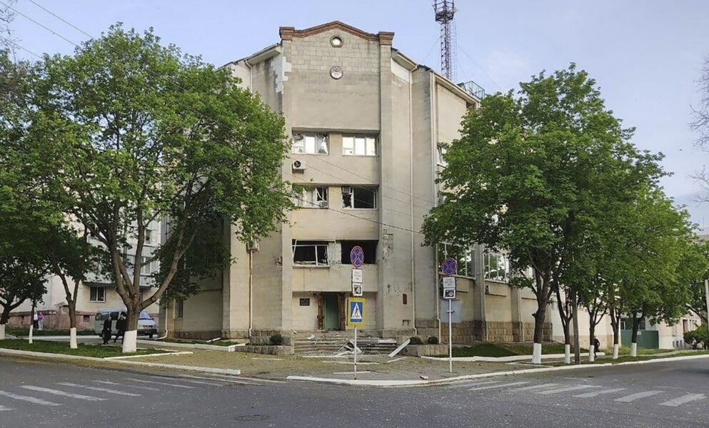 En regeringsbyggnad i utbrytarregionen Transnistrien 2022.