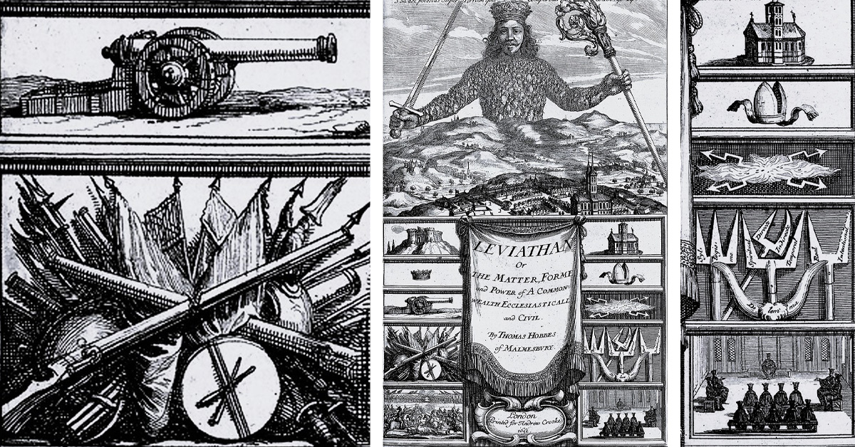 Detaljer från en illustration i den konservativa engelska filosofen Thomas Hobbes bok Leviathan, utgiven 1651.
