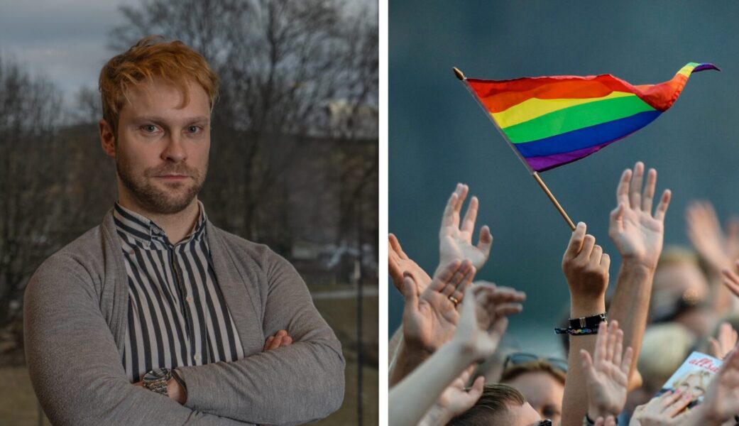 Michal Budryk och en prideflagga