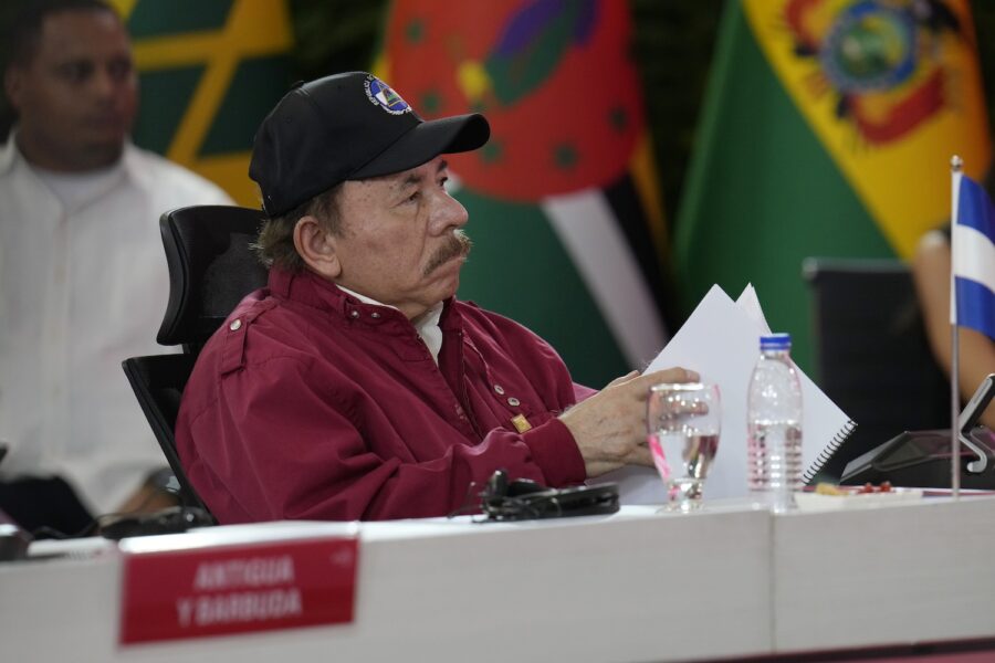 Nicaraguas president Daniel Ortega under ett toppmöte i Venezuela i april.