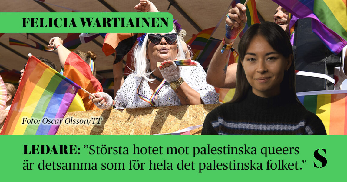 Glada människor med regnbågsflaggor i ett Pride-ekipage.