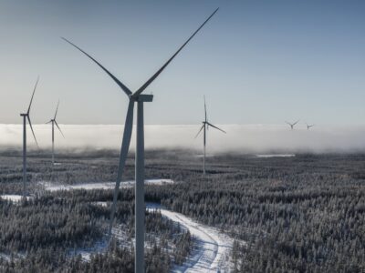 Vindkraftverk och skog.