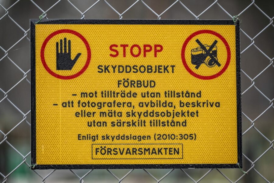 Skylt om förbud att fota skyddsobjekt.