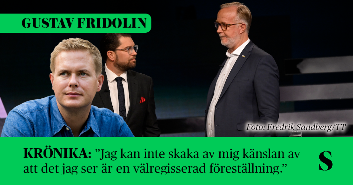 Jimmie Åkesson och Johan Pehsron. Skribenten i förgrunden.