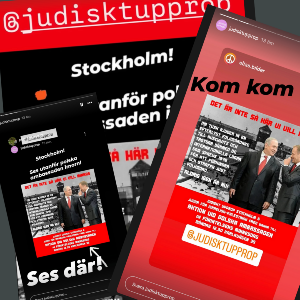 Skärmdumpar från nätverket Judiskt upprops sociala medier-konton.