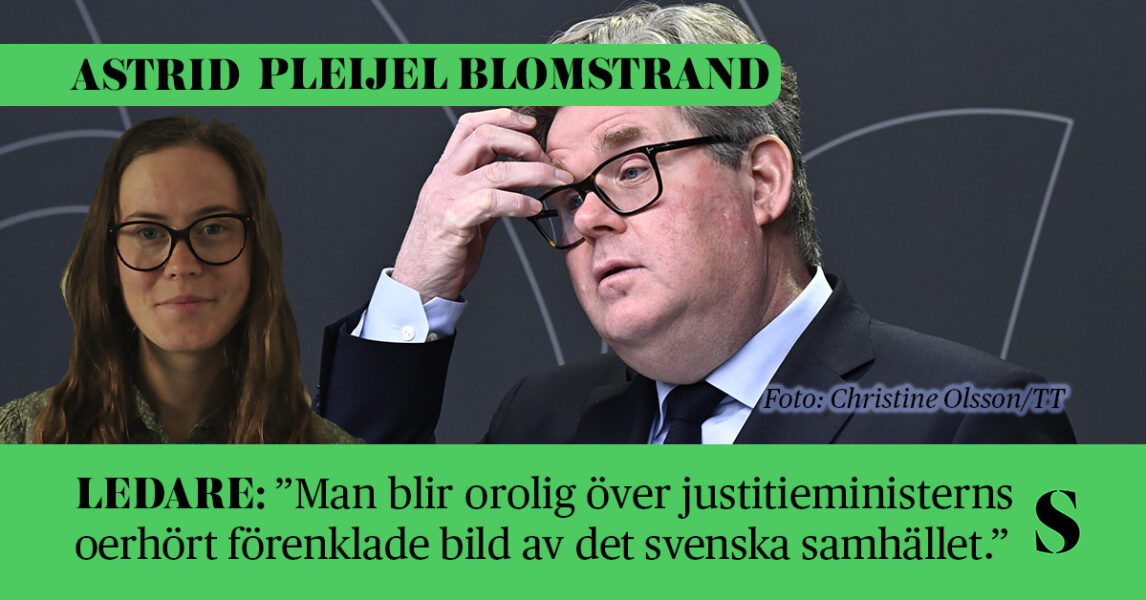 Justitieministern kliar sig i pannan. Skribenten i förgrunden.