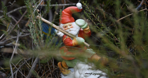 Porslinstomte i gran.