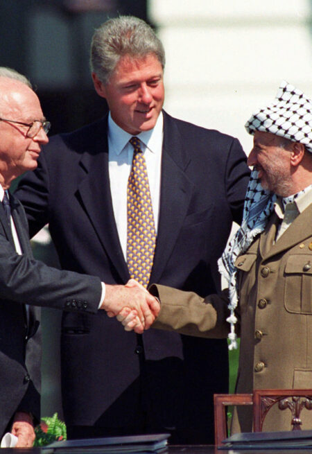 Yitzhak Rabin, Bill Clinton och Yassir Arafat.