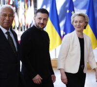 Antonio Costa, Volodymyr Zelenskyj och Ursula von der Leyen.