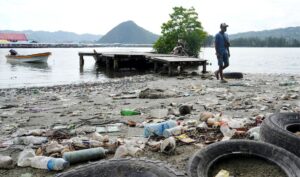 Plastskräp på strand.