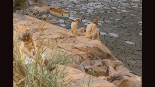 Bild på Anders Zorns målning ute, digitalt redigerad.