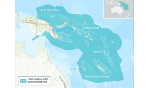 Karta över Melanesien med ett planerat havsreservat inritat.