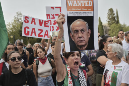 Demonstranter mot Israel och Netanyahu.