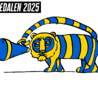 Blågul tiger med megafon