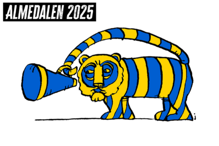 Blågul tiger med megafon