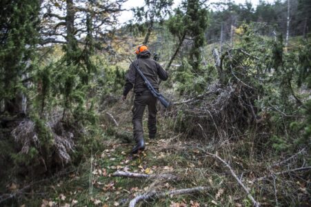 En jägare i skogen.