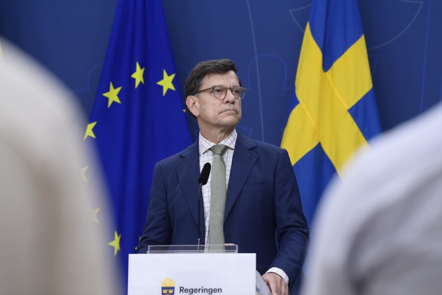 Dåvarande nationella säkerhetsrådgivaren Henrik Landerholm under en pressträff där en ny nationell säkerhetsstrategi presenterades i juli 2024.