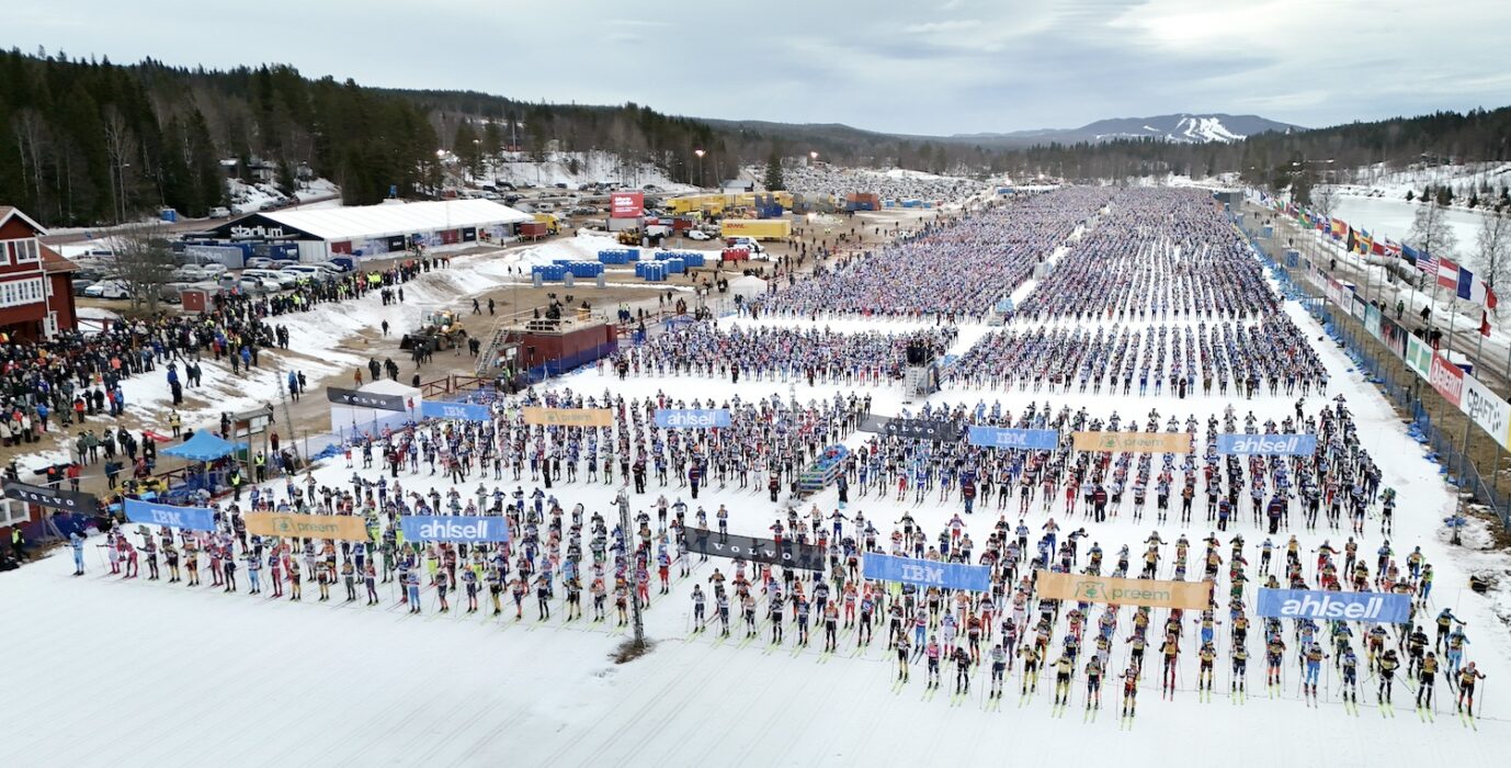 Flygbild över Vasaloppsstarten.
