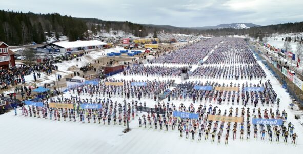 Flygbild över Vasaloppsstarten.