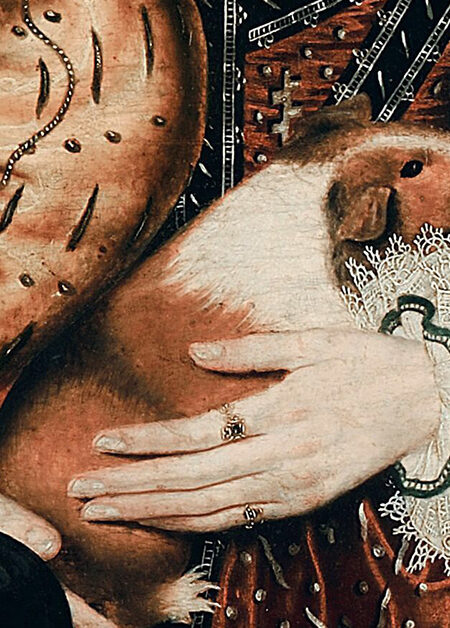 Målning av marsvin i famnen på barn.