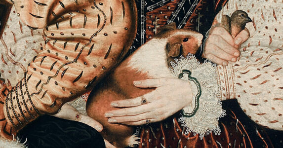 Målning av marsvin i famnen på barn.