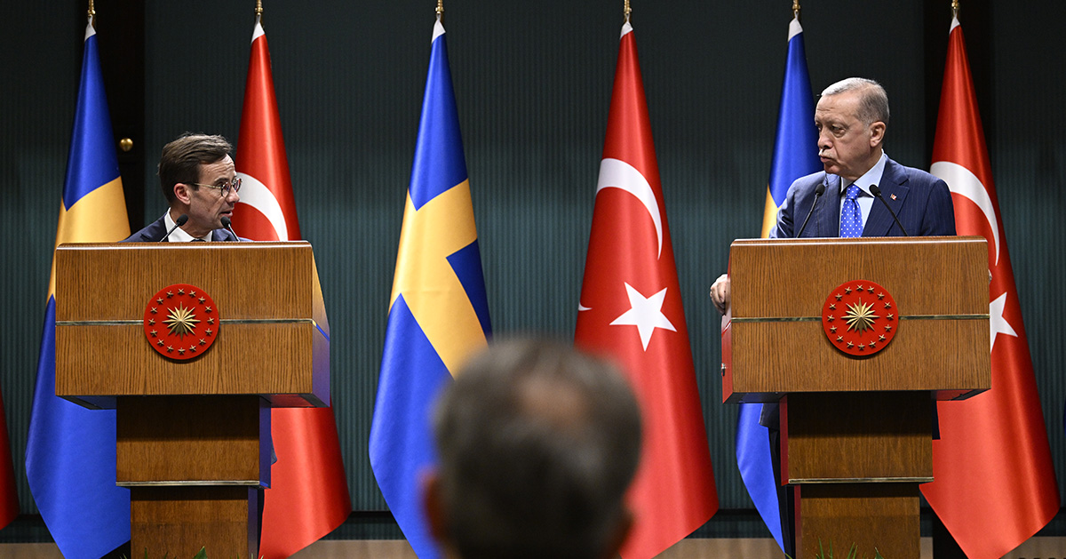 Ulf Kristersson och Recep Tayyip Erdoğan håller presskonferens i november 2022, under Sveriges Natoprocess.