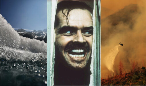 smältande glaciär, Jack Nicholson i the Shining, helikopter bekämpar skogsbrand