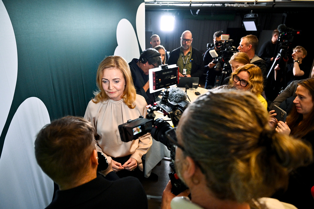 Elisabeth Thand Ringqvist under en pressträff där Centerpartiets valberedning presenterar sitt förslag på partiledare för Centerpartiet från och med partistämman i Karlstad om drygt en vecka.