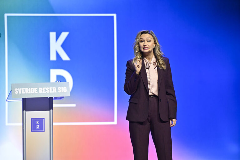 Kristdemokraternas partiledare Ebba Busch håller tal på partiets Riksting