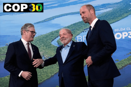 Keir Starmer, Lula da Silva, prins Wiliam. COP30-vinjett