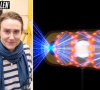 Om vi kan få till det löser vi många av världens energiproblem. Men samtidigt har det varit väldigt många tekniska utmaningar. Så det är väl därför man beskriver det som en helig graal. Det är något som är väldigt svårt att uppnå men som skulle ha väldigt stora fördelar”, säger fusionsforskaren Maria Gatu Johnson. Illustration visar visar en pellet inuti en kapsel med laserstrålar som tränger in genom öppningar i båda ändar. Strålarna komprimerar och värmer upp målet till de förhållanden som krävs för att kärnfusion ska kunna ske.