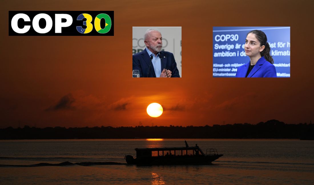 Collage med Lula Da Silva och Romina Pourmokhtari (L), samt en bild över Amazonasfloden.