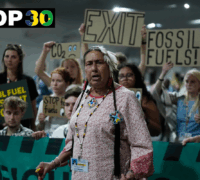 Demonstranter deltar i en protest mot fossila bränslen vid FN:s klimatkonferens COP30