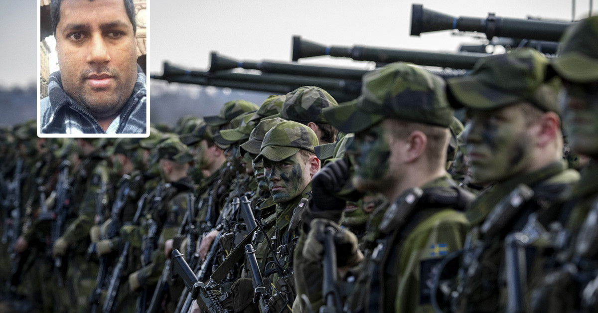 Soldater i rad med vapen.