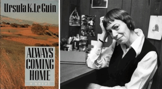 Bokomslag och Ursula K Le Guin.