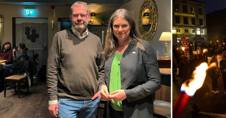 En man och en kvinna i en lokal.