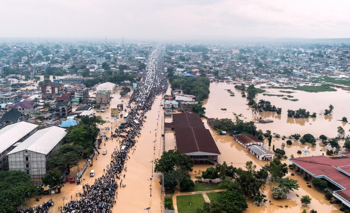 Översvämmat område i Kinshasa.