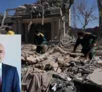 Infälld bild: Rouzbeh Parsi, bakgrund: personer som röjer i rasmassor.