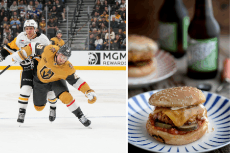 Hockeyspelare och hamburgare.