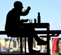 Silhuett av man som äter lunch