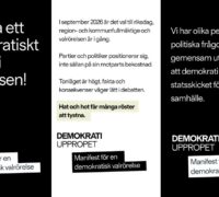 Texter med Demokratiuppropets budskap.