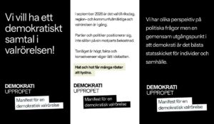 Texter med Demokratiuppropets budskap.