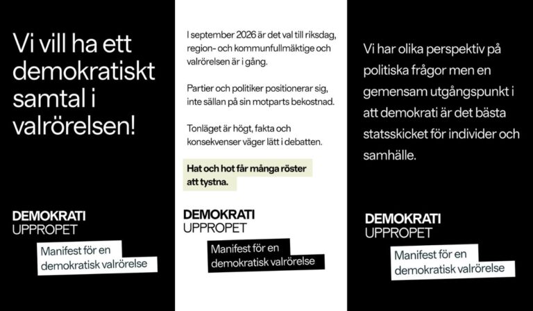 Texter med Demokratiuppropets budskap.