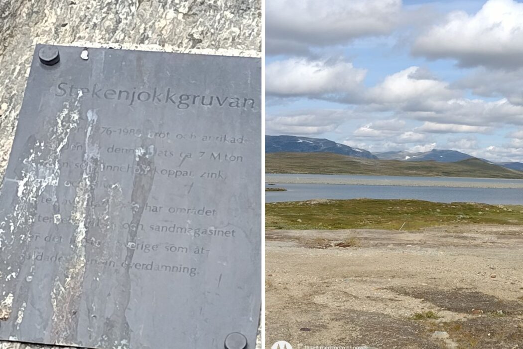 Minnesplakat över gruvan i Stekenjokk, samt bild från området.