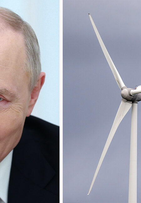Putin och vindkraftverk.