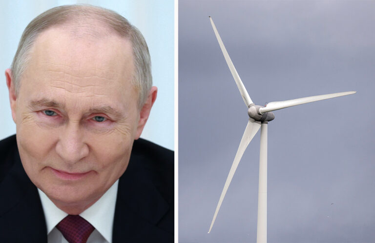 Putin och vindkraftverk.
