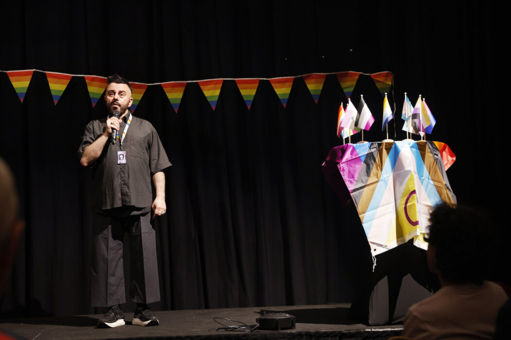 Stockholm Prides ordförande Tasso Stafilidis inviger Pride House på hotellet Clarion i Stockholm 27 juli 2026.