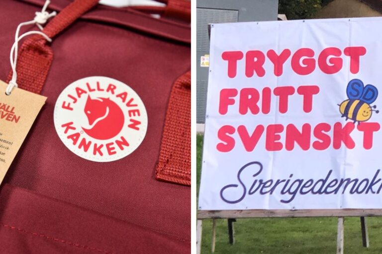 Fjällrävens logga samt SD:s valaffisch.