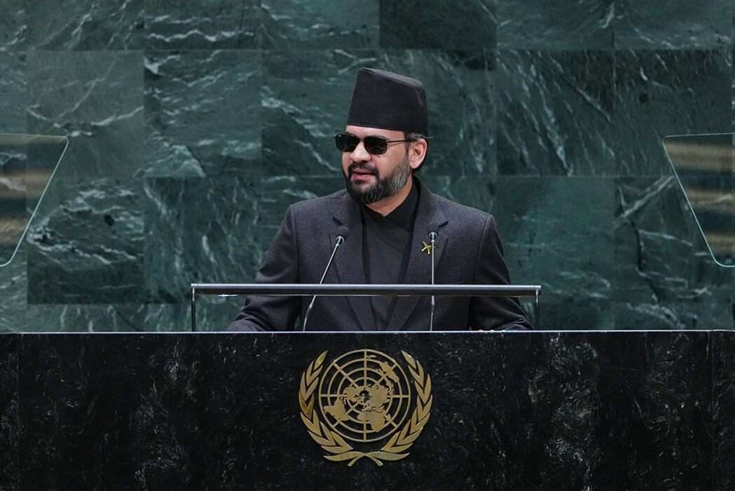 Nepals premiärminister Balendra Shah talar på FN-toppmötet i New York.